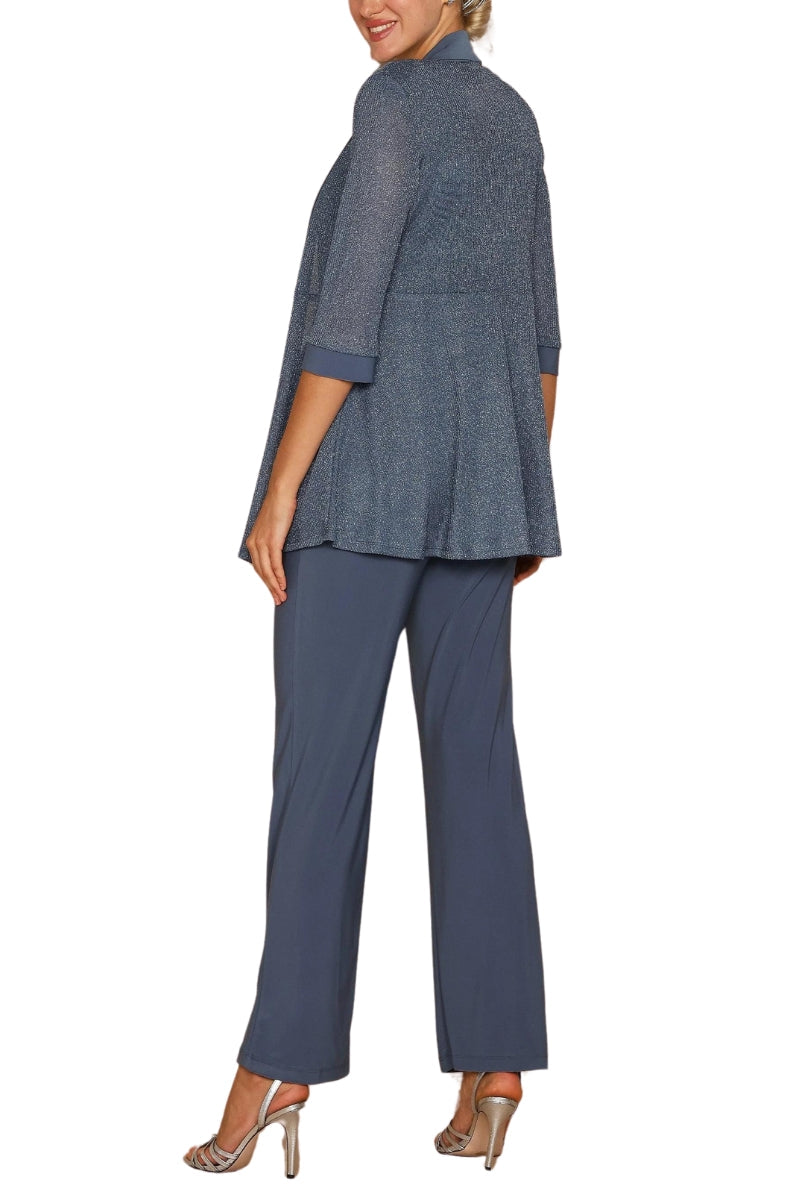 R&M Richards Sleeveless Scoop Neckline Top Dress and Loose Pants with Matching Quarter Sleeves Jacket Three-Piece Set