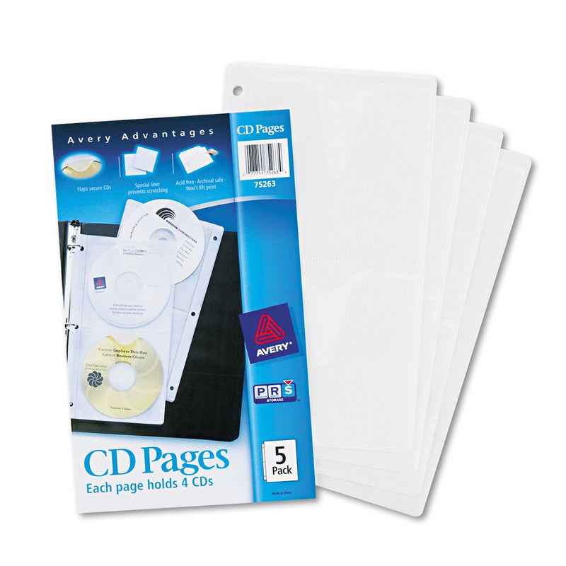 Avery Two-Sided CD Organizer Sheets for Three-Ring Binder, 4 Disc Capacity, Clear, 5/Pack