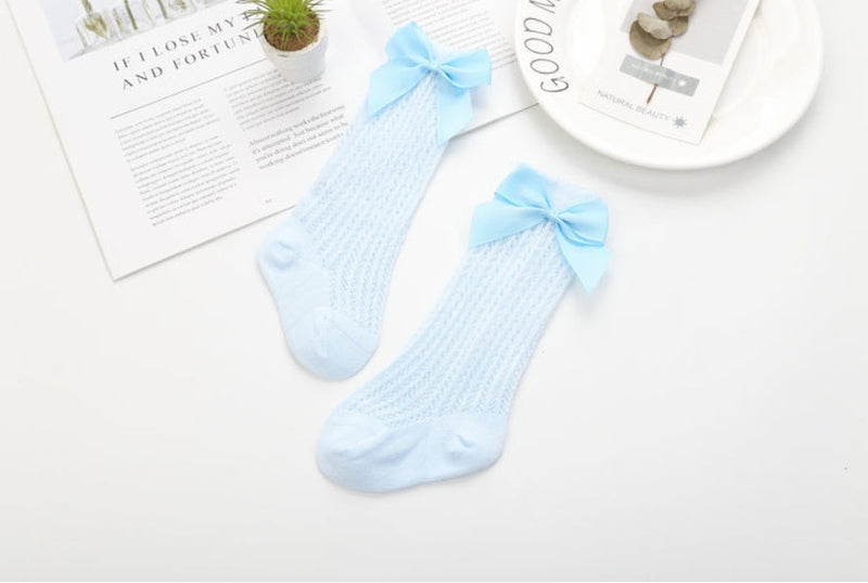 Baby Infants Kids Toddlers Girls Boys Knee High Socks Tights Leg Warmer Ribbon Bow Solid Cotton Stretch Cute Lovely