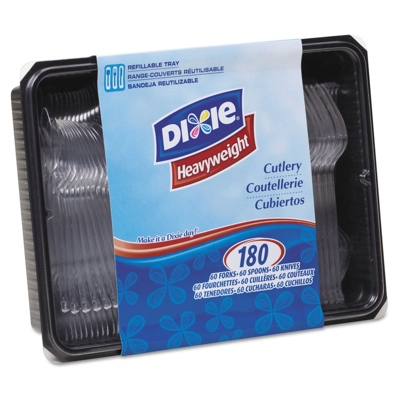 Dixie Cutlery Keeper Tray with Clear Plastic Utensils: 60 Forks, 60 Knives, 60 Spoons