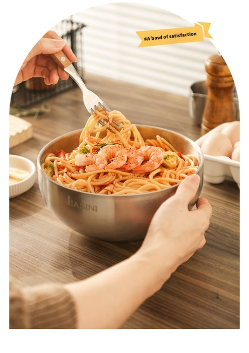 Stainless Steel Double-layer Insulation Bowl Rice Bowl Large Diameter Noodle Bowl Salad Bowl Soup Bowl