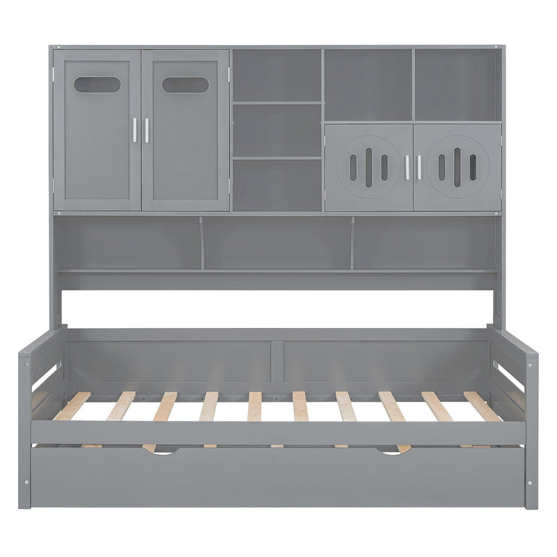 Daybed With All-In-One Cabinet And Shelf
