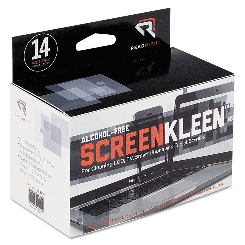Read Right ScreenKleen Alcohol-Free Wipes, Cloth, 5 x 5, 14/Box