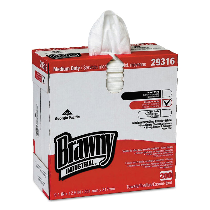 Brawny Lightweight Disposable Shop Towels, 9.1 x 12.5, White, 2,000/Carton