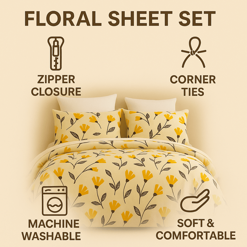 DaDa Bedding Yellow Fleur Floral Duvet Cover Set