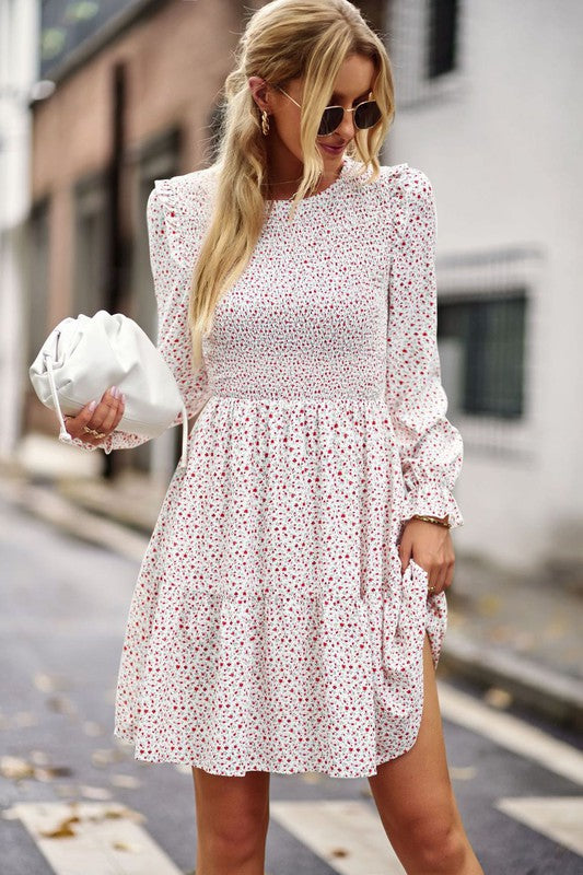 Long sleeve floral babydoll dress