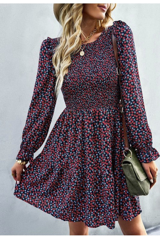Long sleeve floral babydoll dress