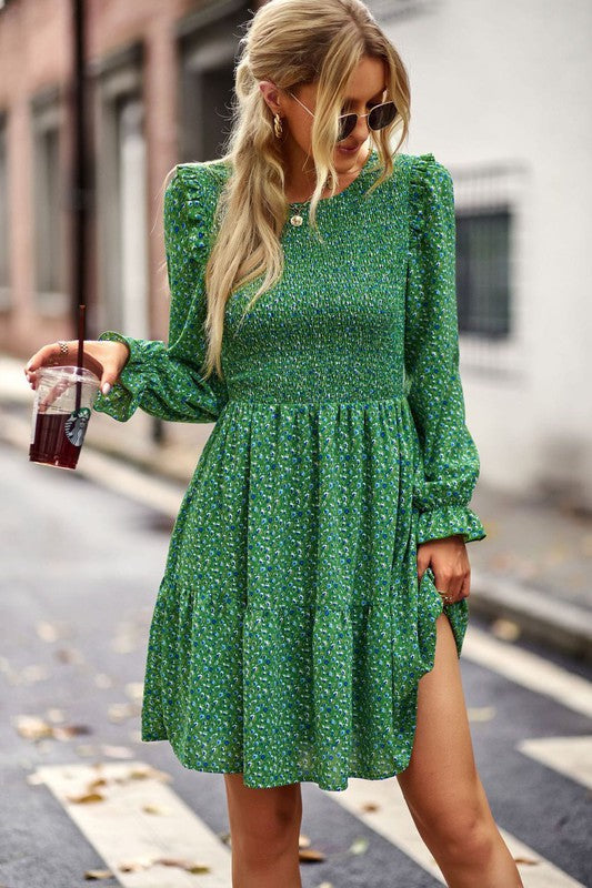 Long sleeve floral babydoll dress
