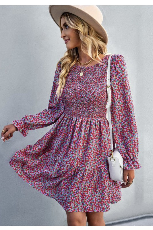Long sleeve floral babydoll dress