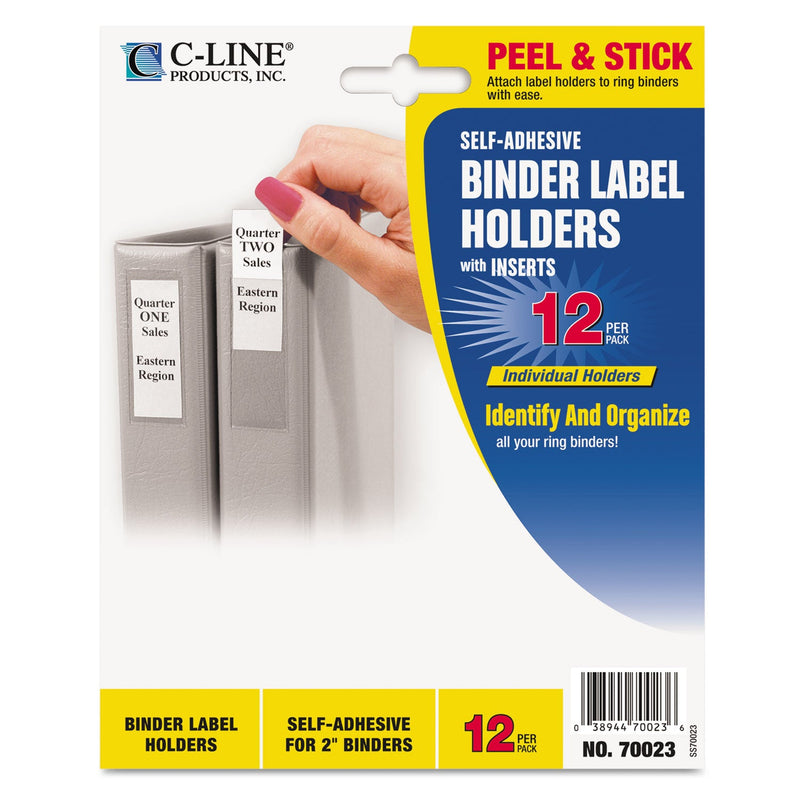 C-Line Self-Adhesive Ring Binder Label Holders, Top Load, 2.25 x 3.06, Clear, 12/Pack