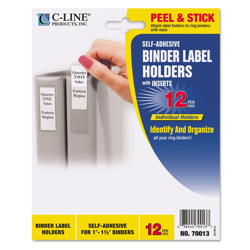C-Line Self-Adhesive Ring Binder Label Holders, Top Load, 1 x 2,81, Clear, 12/Pack