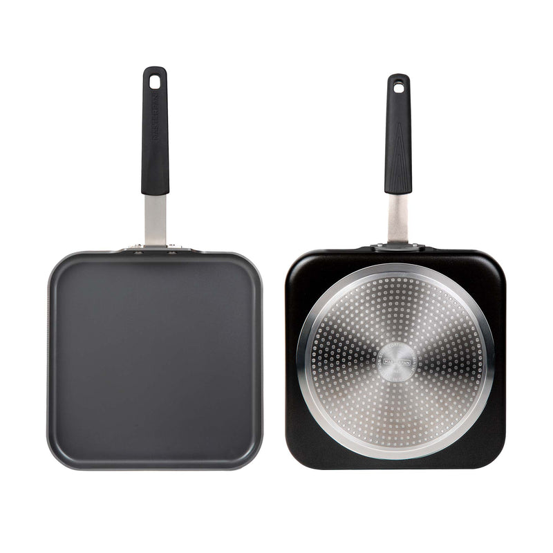 3 PACK CHEFS BUNDLE - 11" GRIDDLE + 8" FRY PAN + 9.5" FRY PAN, WITH STAINLESS STEEL HANDLE, SILICONE HANDLE COVER, CAST ALUMINUM WITH SWISS BRAND ILAG XERADUR 2 CERAMIC PTFE-FREE NON-STICK