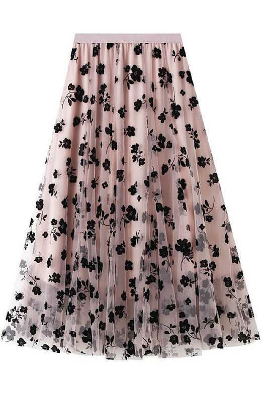 Miss Sparkling | Floral Chiffon Midi Skirt