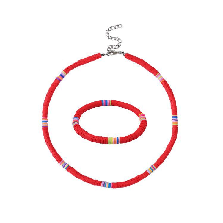 Bohemian Colorful Polymer Clay Disc Beads Necklace