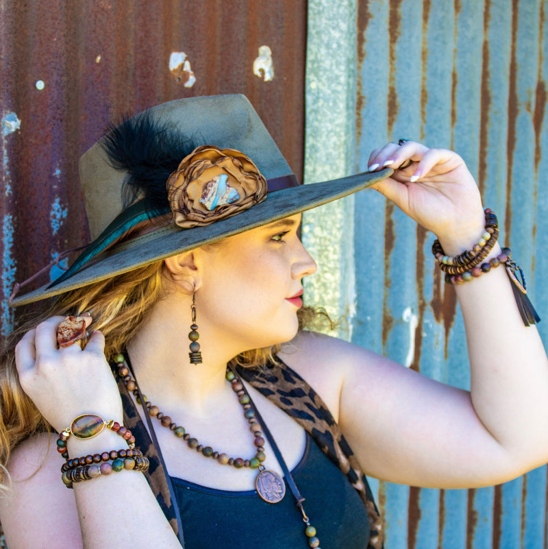 Genuine Picasso Jasper Earrings w/ Wood Accents 225s