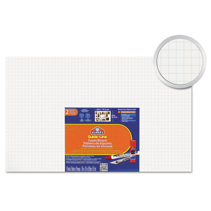 Elmer's Guide-Line Paper-Laminated Polystyrene Foam Display Board, 30 x 20, White, 2/Pack