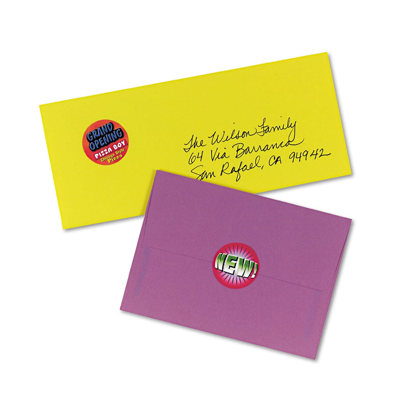 Avery Vibrant Inkjet Color-Print Labels w/ Sure Feed, 1.5" dia, White, 400/PK