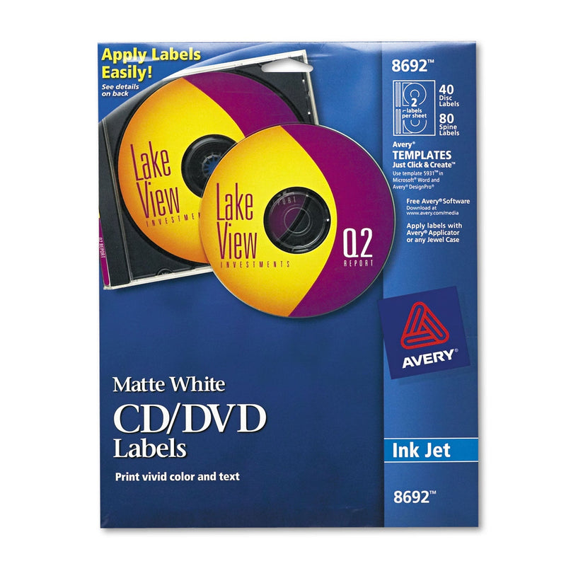 Avery Inkjet CD Labels, Matte White, 40/Pack