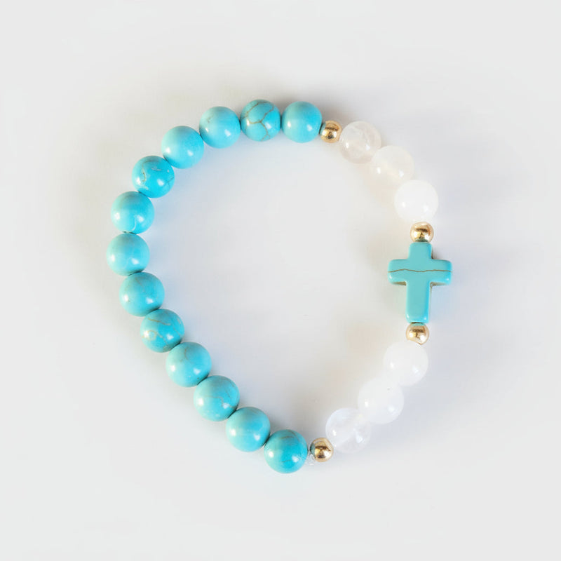 Natural Jade and Howlite Beaded Stretch Breacelet 806w