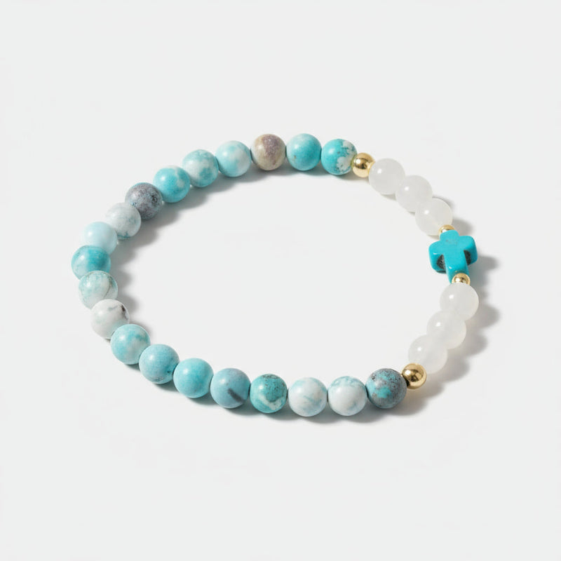 Natural Jade and Howlite Beaded Stretch Breacelet 806w