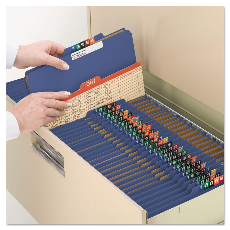 Smead Eight-Section Pressboard Top Tab Classification Folders with SafeSHIELD Fasteners, 3 Dividers, Letter Size, Dark Blue, 10/Box