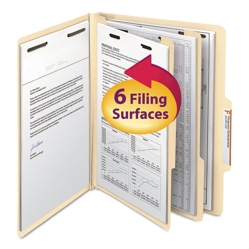 Smead Manila Four- and Six-Section Top Tab Classification Folders, 2 Dividers, Letter Size, Manila, 10/Box