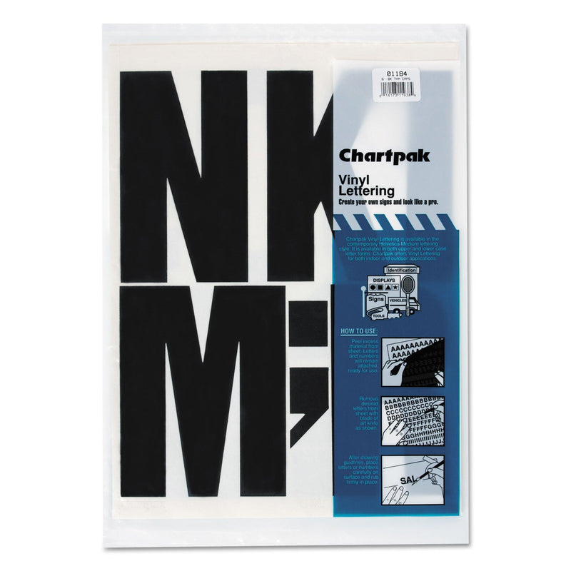 Chartpak Press-On Vinyl Uppercase Letters, Self Adhesive, Black, 6"h, 38/Pack
