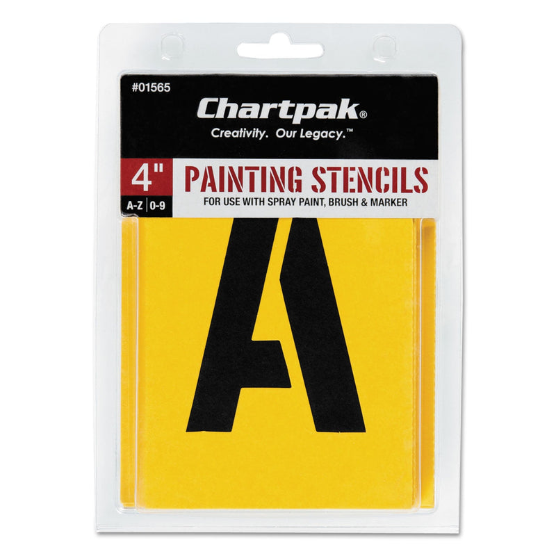 Chartpak Professional Lettering Stencils, Painting Stencil Set, A-Z Set/0-9, 4", Manila, 35/Set