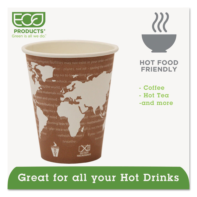 Eco-Products World Art Renewable and Compostable Hot Cups, 8 oz, 50/Pack, 20 Packs/Carton