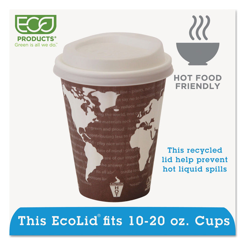 Eco-Products EcoLid 25% Recyycled Content Hot Cup Lid, White, Fits 10 oz to 20 oz Cups, 100/Pack, 10 Packs/Carton