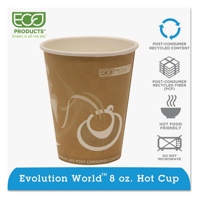 Eco-Products Evolution World 24% Recycled Content Hot Cups, 8 oz, 50/Pack, 20 Packs/Carton