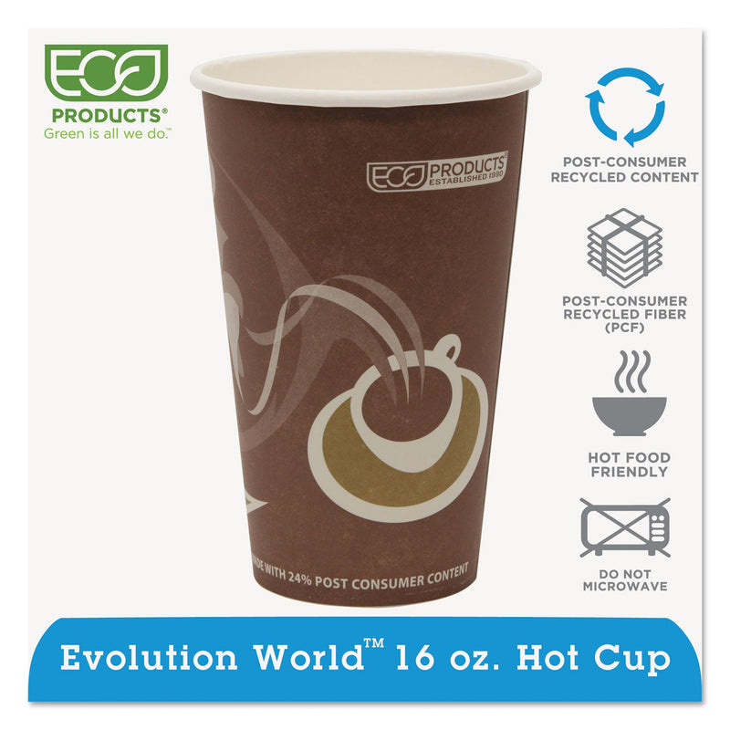 Eco-Products Evolution World 24% Recycled Content Hot Cups 16 oz, 50/Pack, 20 Packs/Carton