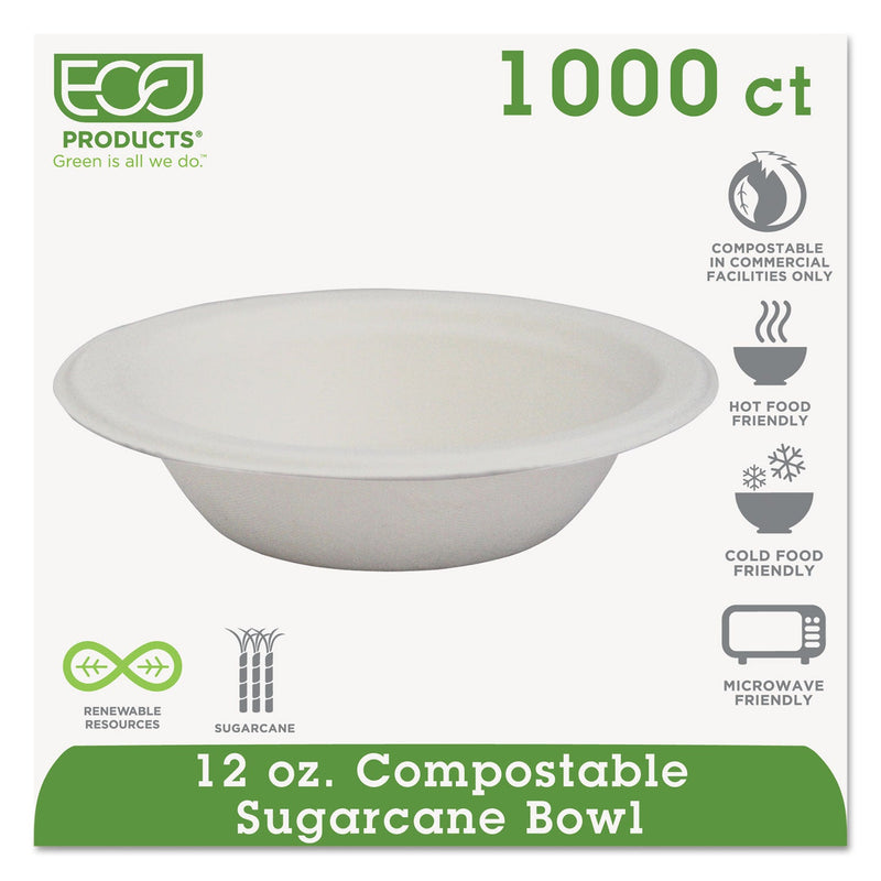 Eco-Products Renewable and Compostable Sugarcane Bowls, 12 oz, Natural White, 50/Pack, 20 Packs/Carton