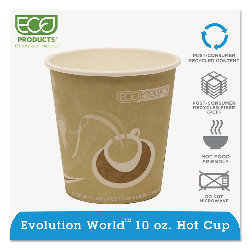 Eco-Products Evolution World 24% Recycled Content Hot Cups, 10 oz, 50/Pack, 20 Packs/Carton