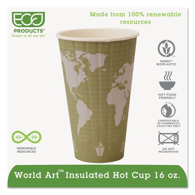 Eco-Products World Art Renewable and Compostable Insulated Hot Cups, PLA, 16 oz, 40/Packs, 15 Packs/Carton