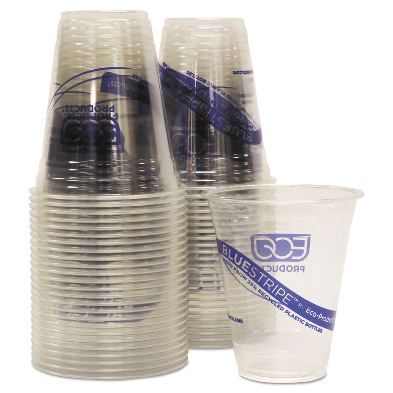 Eco-Products BlueStripe 25% Recycled Content Cold Cups Convenience Pack, 12 oz, Clear/Blue, 50/Pack