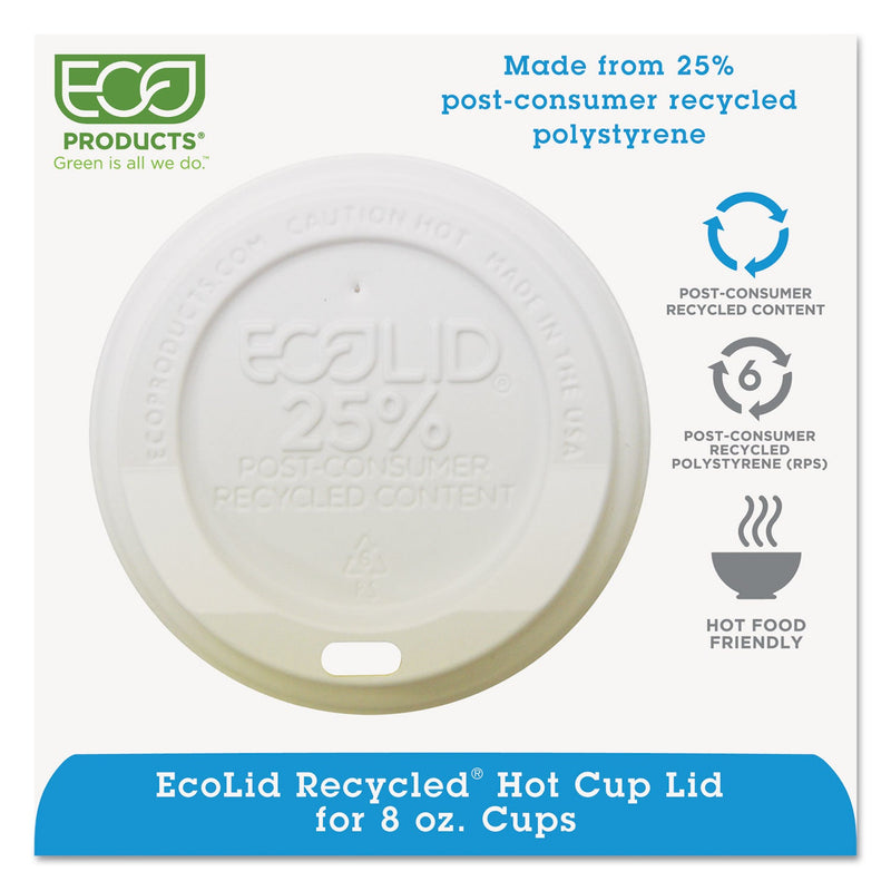 Eco-Products EcoLid 25% Recycled Content Hot Cup Lid, White, Fits 8 oz Hot Cups, 100/Pack, 10 Packs/Carton