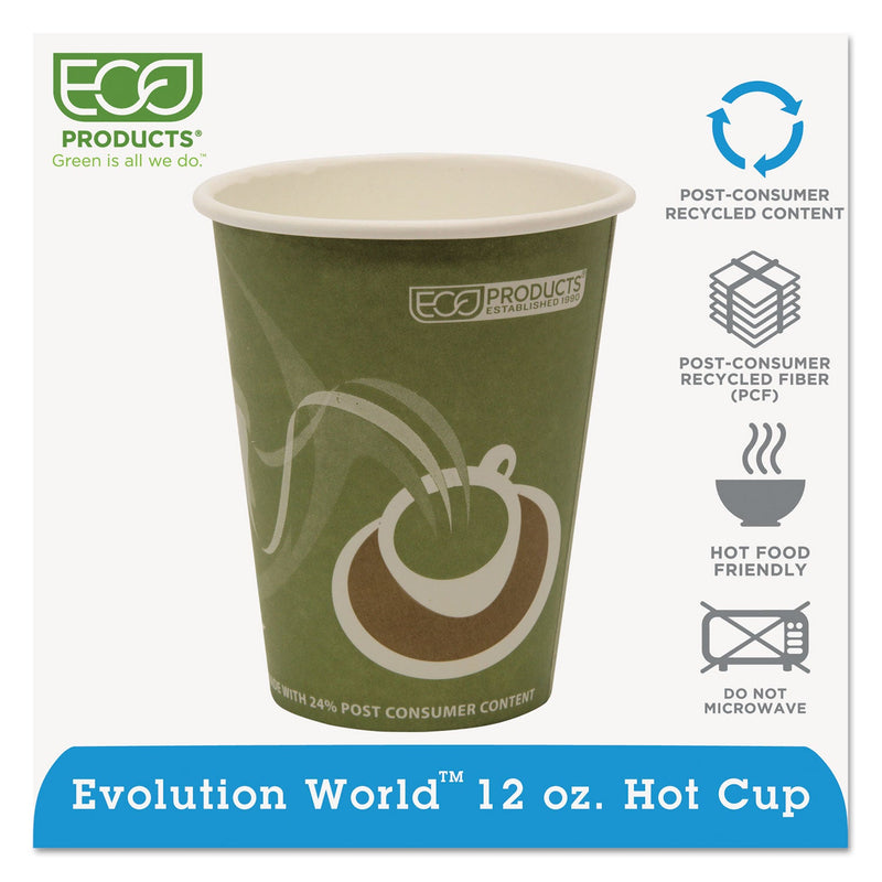 Eco-Products Evolution World 24% Recycled Content Hot Cups, 12 oz, 50/Pack, 20 Packs/Carton