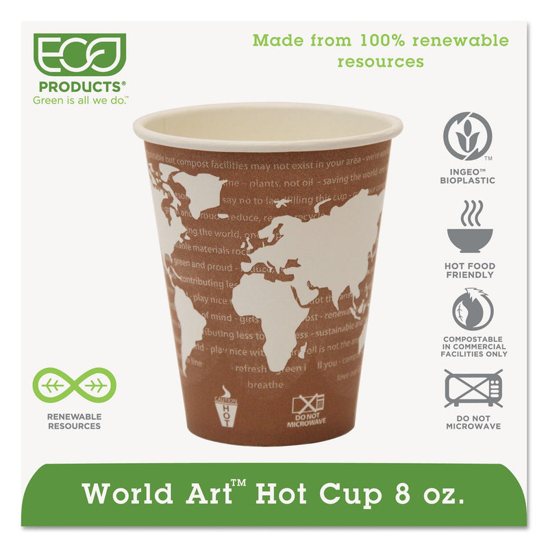 Eco-Products World Art Renewable and Compostable Hot Cups, 8 oz, 50/Pack, 20 Packs/Carton