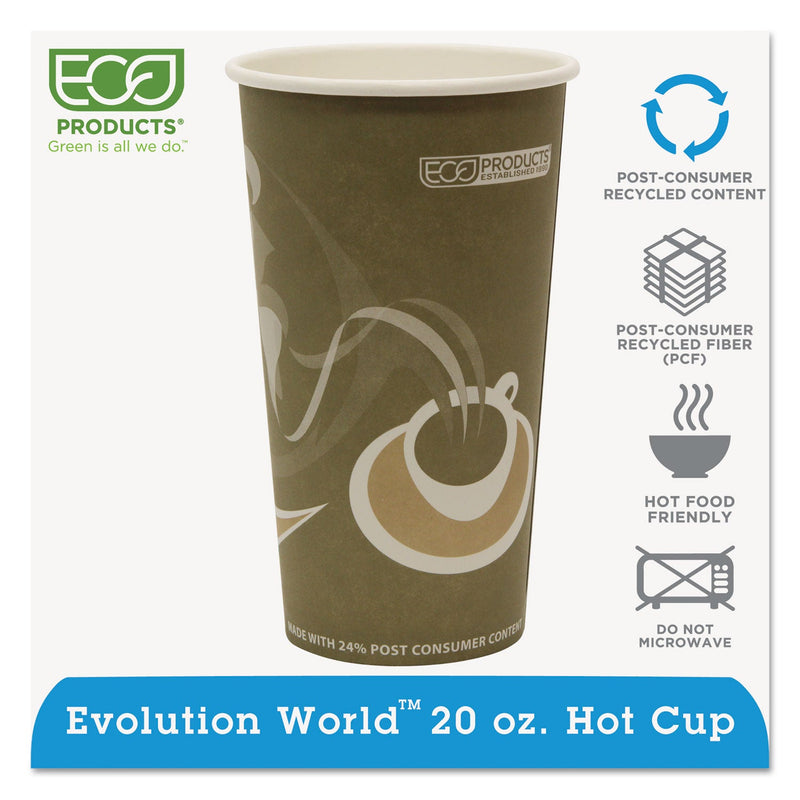 Eco-Products Evolution World 24% Recycled Content Hot Cups, 20 oz, 50/Pack, 20 Packs/Carton