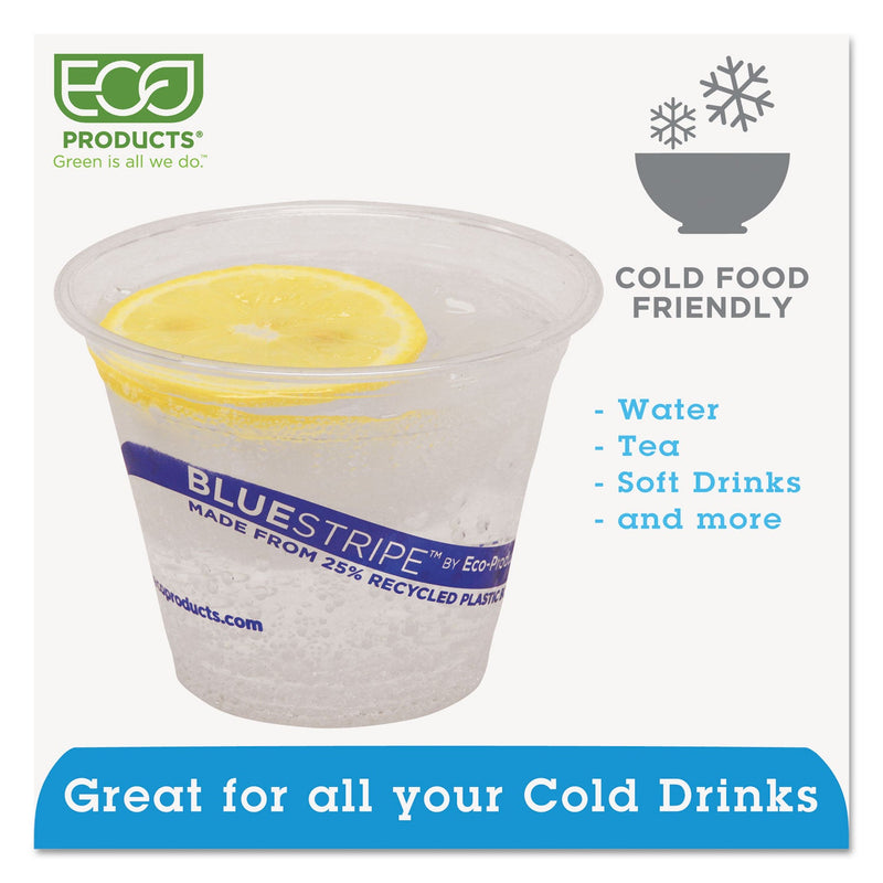 Eco-Products BlueStripe 25% Recycled Content Cold Cups, 9 oz, Clear/Blue, 50/Pack, 20 Packs/Carton
