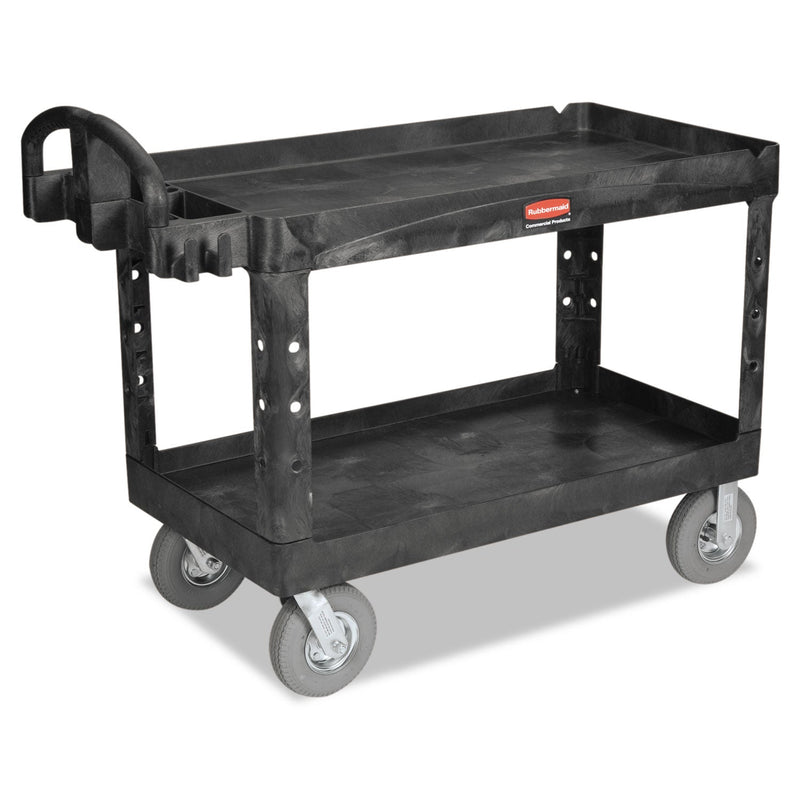 Rubbermaid Heavy-Duty Utility Cart with Lipped Shelves, Plastic, 2 Shelves, 750 lb Capacity, 26" x 55" x 33.25", Black