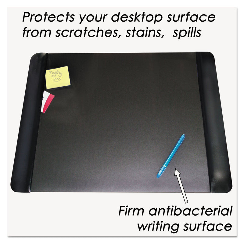 Artistic Executive Desk Pad with Antimicrobial Protection, Leather-Like Side Panels, 24 x 19, Black