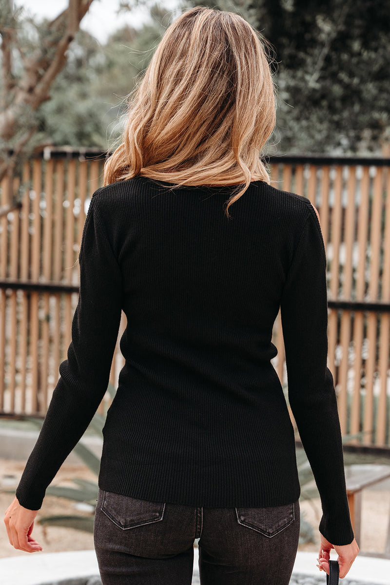 Amaya Ribbed Knit Cold Shoulder Sweater