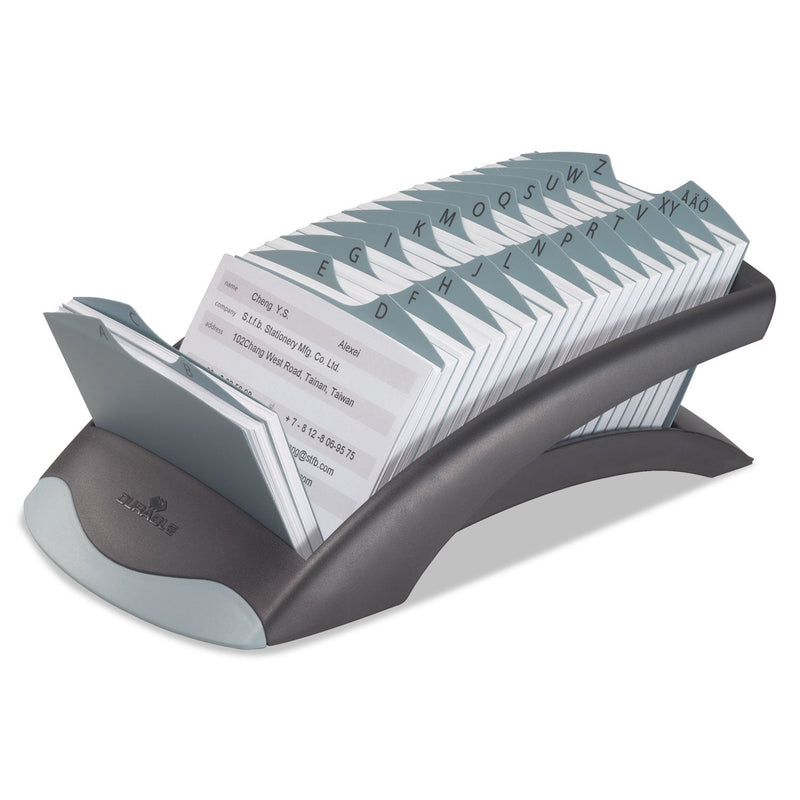 Durable TELINDEX Desk Address Card File, Holds 500 2.88 x 4.13 Cards, 5.13 x 9.31 x 3.56, Plastic, Graphite/Black