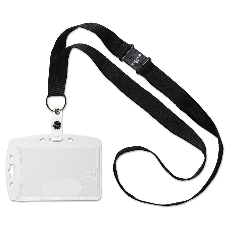 Durable ID/Security Card Holder Set, Vertical/Horizontal, Lanyard, Clear, 10/Pack