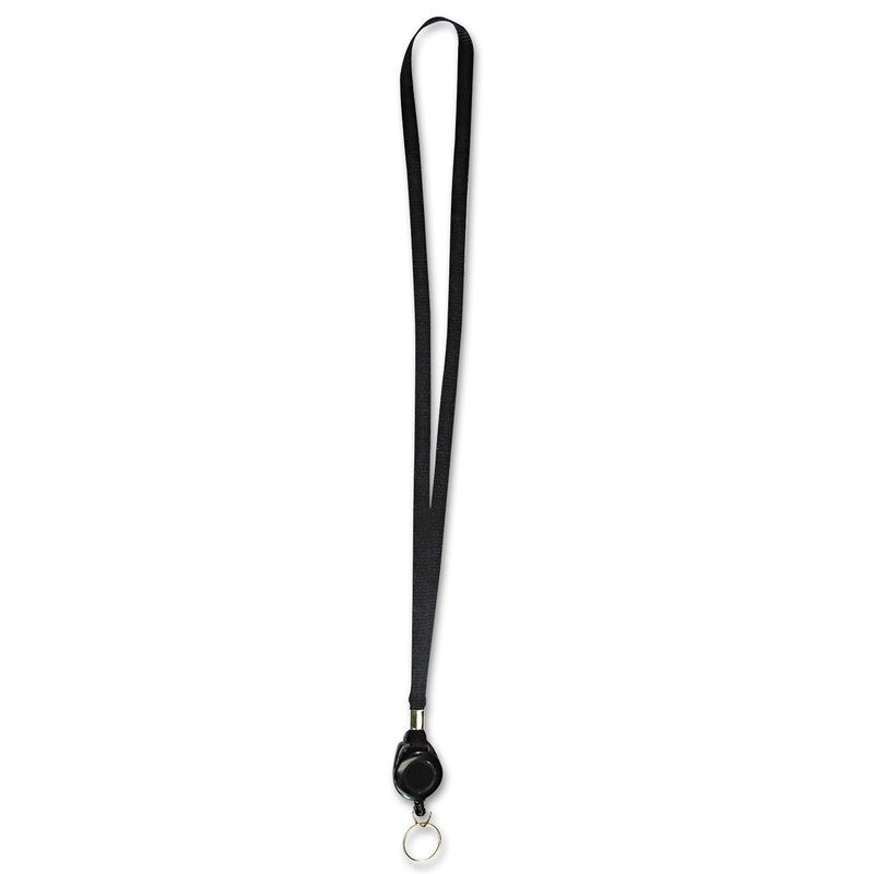 Advantus Lanyards with Retractable ID Reels, Metal Split Ring Fastener, 34" Long, Black, 12/Pack
