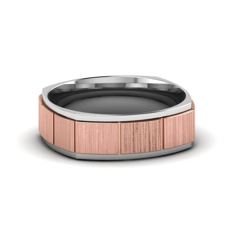 2 Tone Gold Texture Square Band Ring
