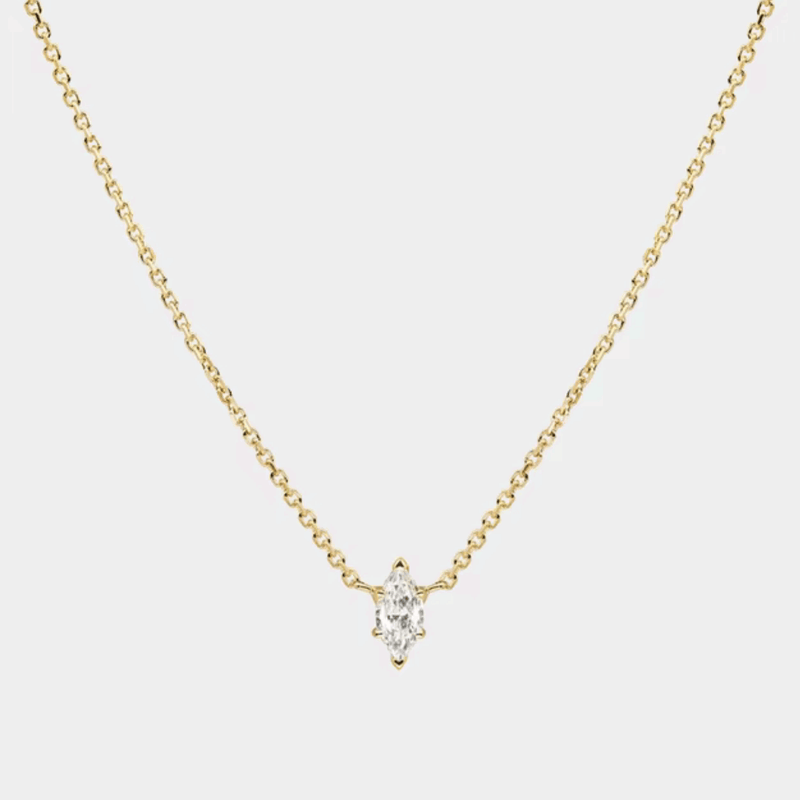 Moonbeam Dainty Cable Chain Necklace with Marquise-Cut Cubic Zirconia Pendant