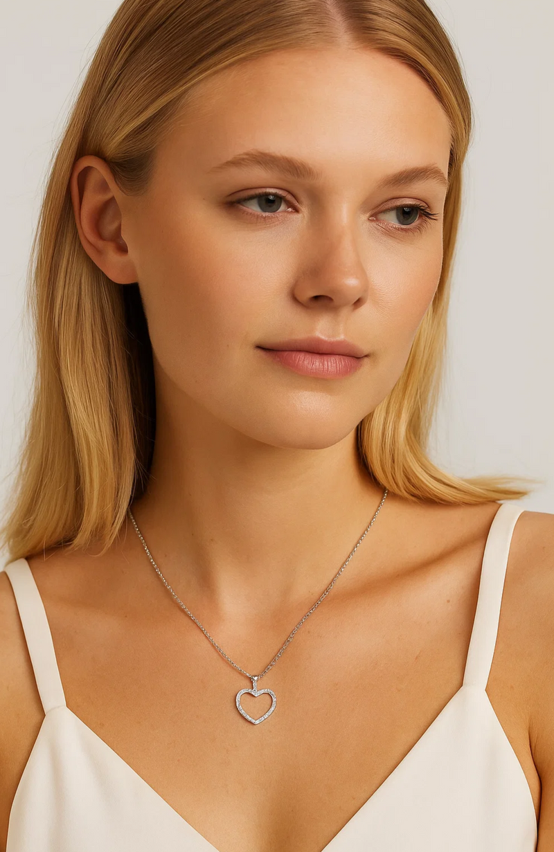 Crystal Heart Necklace with Cubic Zirconia Stones